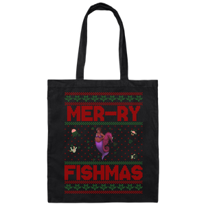 Mermaid Ugly Christmas Sweater Canvas Tote Bag