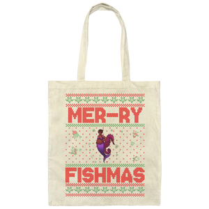 Mermaid Ugly Christmas Sweater Canvas Tote Bag