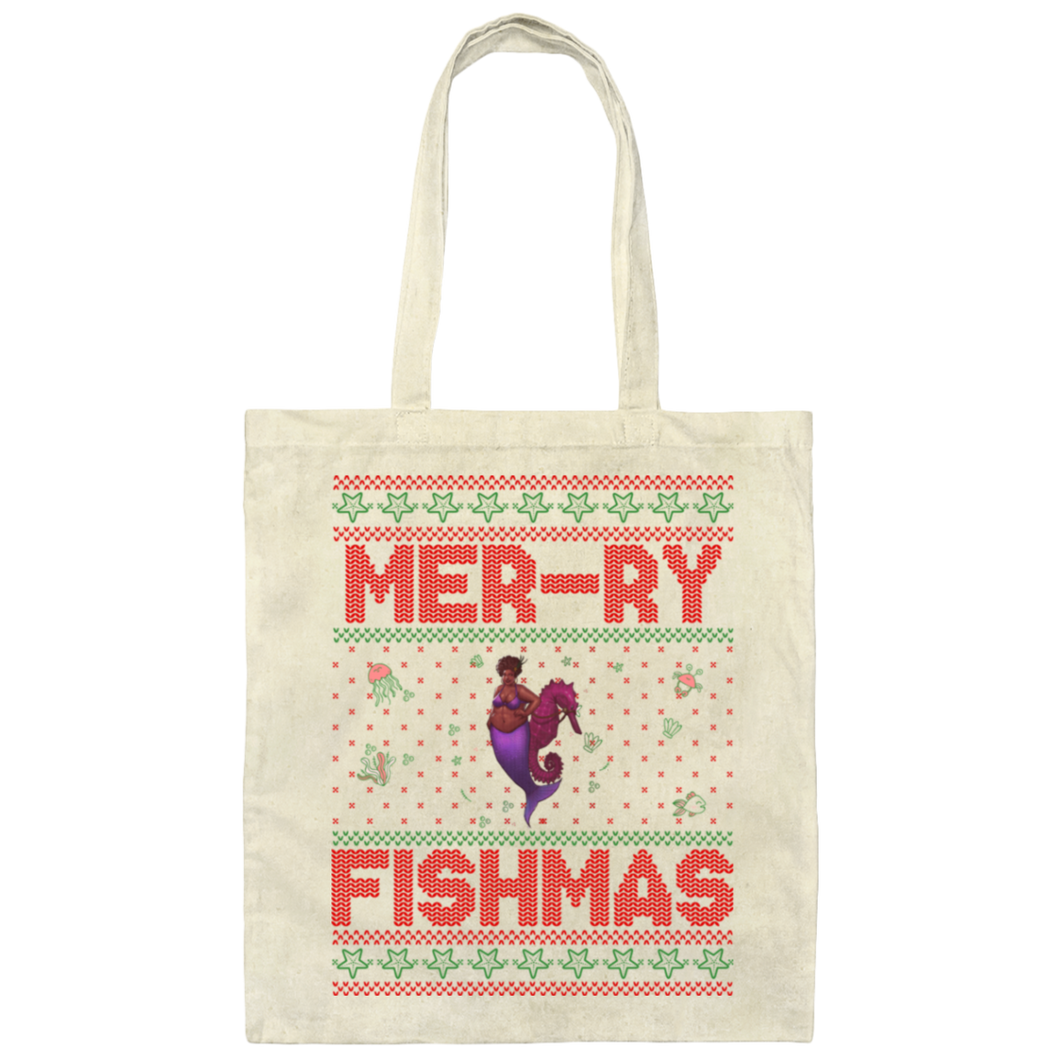 Mermaid Ugly Christmas Sweater Canvas Tote Bag