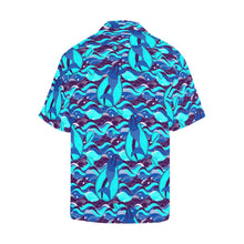 Fat Mermaids Make Waves Men's Fit Button Down Blue Hawaiian Shirt with Merged Design (Model T58)
