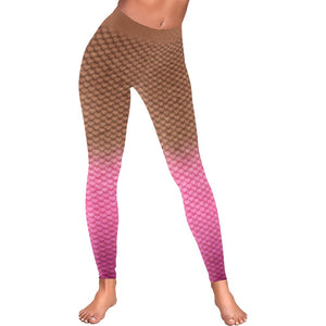 Pink Blended Waist Mermaid Scale Leggings