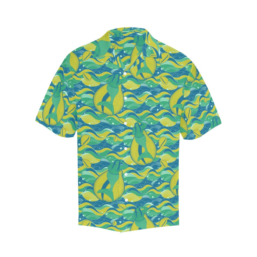 Fat Mermaids Make Waves Men's Fit Button Down, Lemon Lime Hawaiian Shirt with Merged Design (Model T58)